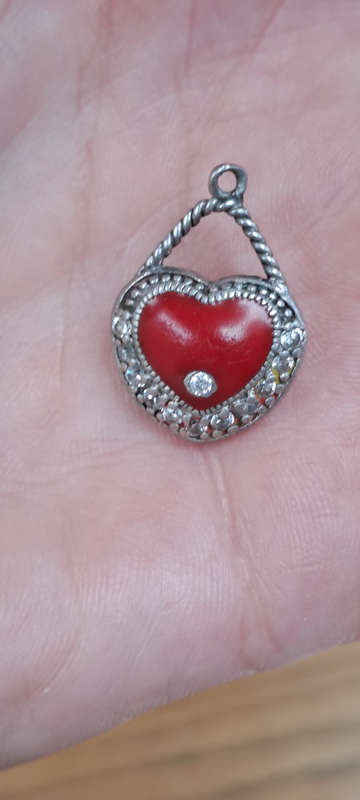 Attractive stirling ? diamante red heart pendant very pretty and unusual