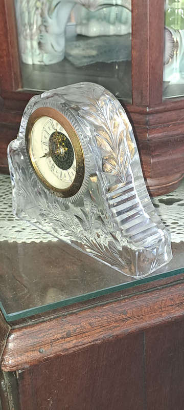 Vintage German rose cut crystal desk clock
