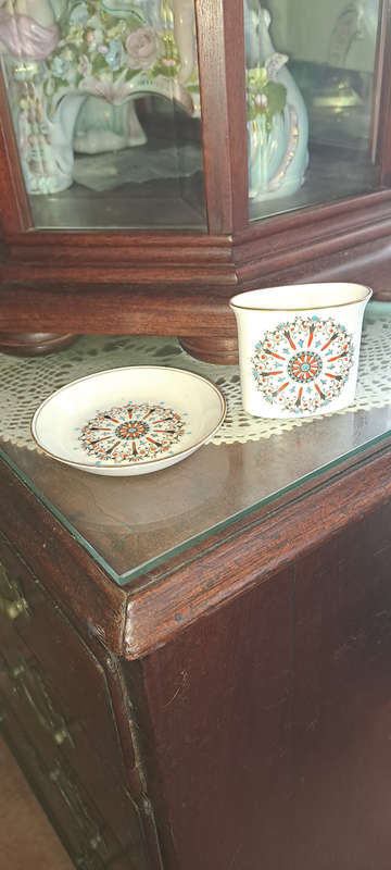 Royal Worcester Bone China England Cigarette Holder and Ashtray Set or tea bag and toothpic holder
