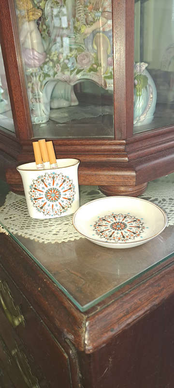 Royal Worcester Bone China England Cigarette Holder and Ashtray Set or tea bag and toothpic holder