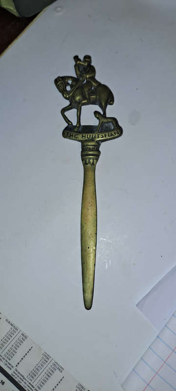 Old The Huntsman brass letter opener