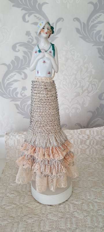 Stunning Tall hand beaded and 1/2body porcelain figurine ONE OF A KIND