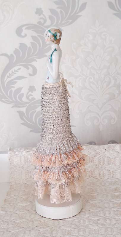 Stunning Tall hand beaded and 1/2body porcelain figurine ONE OF A KIND