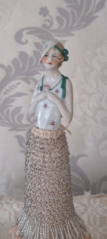 Stunning Tall hand beaded and 1/2body porcelain figurine ONE OF A KIND