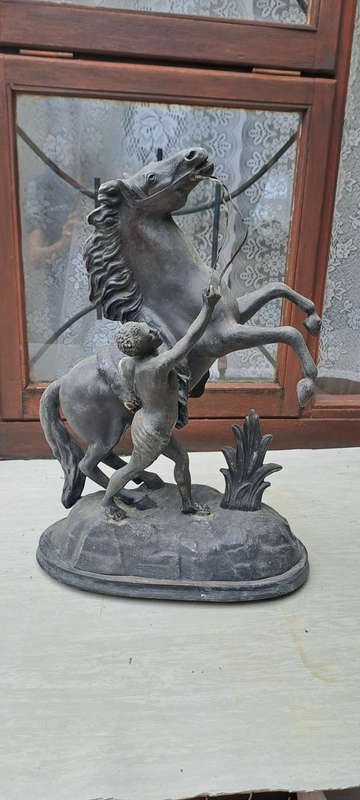 Spelter Marley horse on wood base