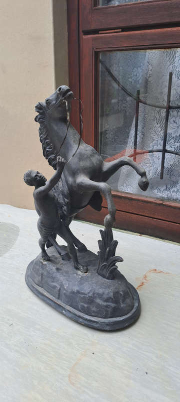 Spelter Marley horse on wood base