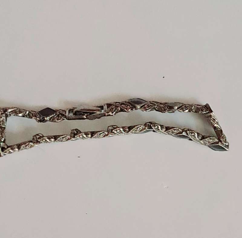 Vintage silver tone and black geometric Art Deco tennis bracelet