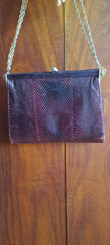 genuine 1960's snake skin leather hand bag