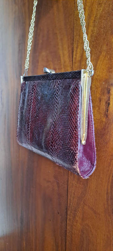 genuine 1960's snake skin leather hand bag