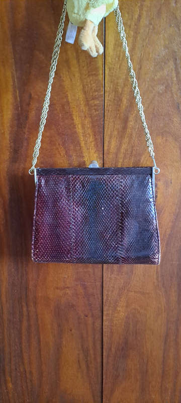 genuine 1960's snake skin leather hand bag
