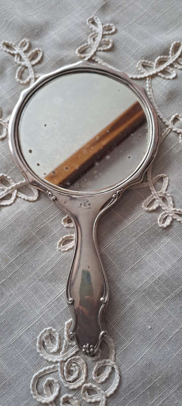 Large Antique Art Nouveau silver hallmarked hand mirror