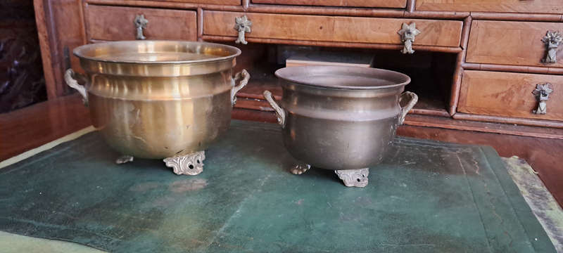 Pair of brass vintage pot plant holders