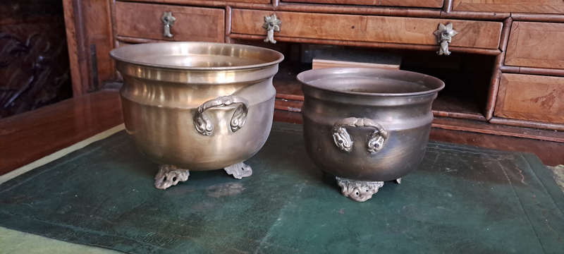 Pair of brass vintage pot plant holders