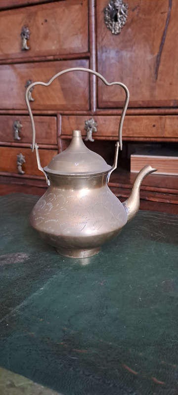 Vintage Indian Brass tea pot etched