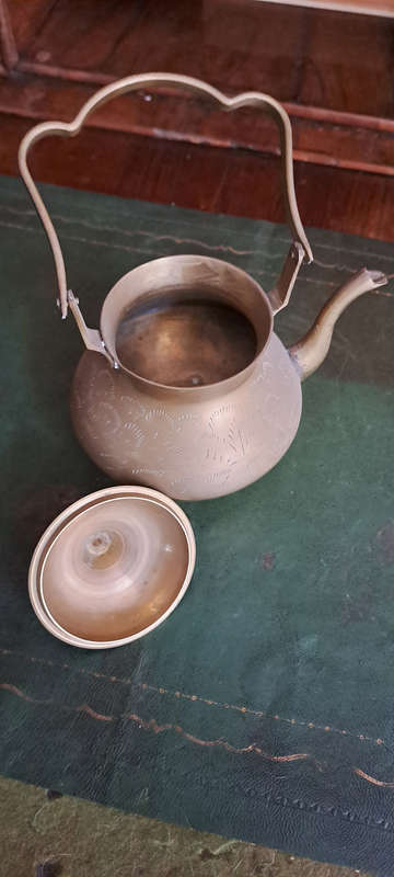 Vintage Indian Brass tea pot etched