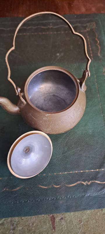 Vintage Indian Brass tea pot etched small