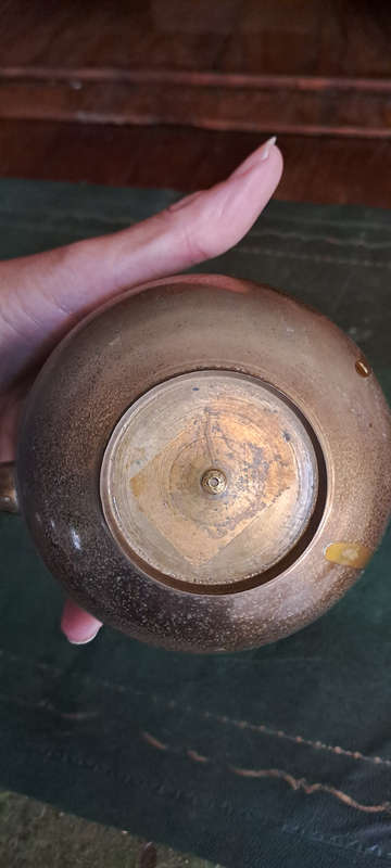 Vintage Indian Brass tea pot etched small