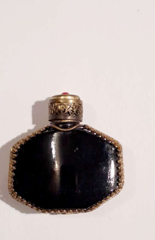 Vintage Mini Black Perfume Bottle with gold filigree