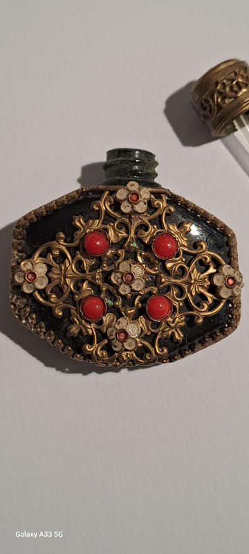 Vintage Mini Black Perfume Bottle with gold filigree