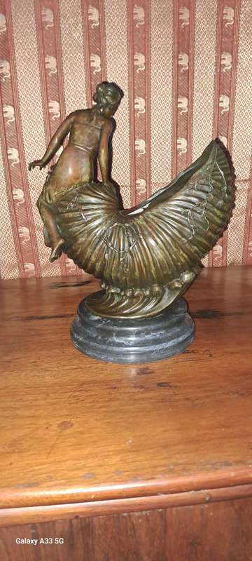Bronze Art Nouveau Lady  sitting on a Nautilus shell vessel with waves 30cm