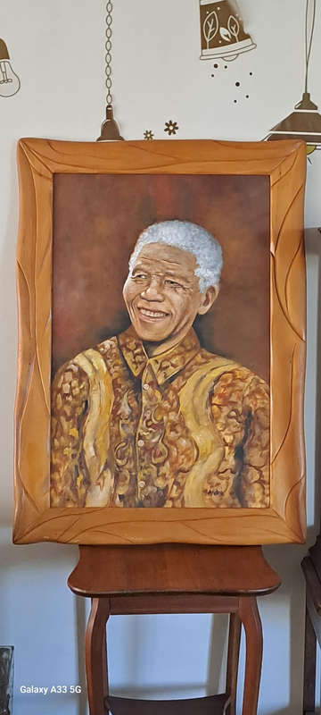 Large canvas oil painting Hon Nelson Mandela after incarceration signed Andre'