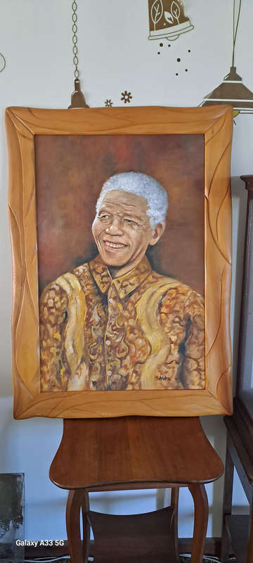 Large canvas oil painting Hon Nelson Mandela after incarceration signed Andre'