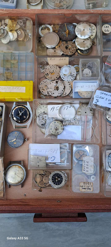 Draw full of various vintage watch movements and parts as per pictures
