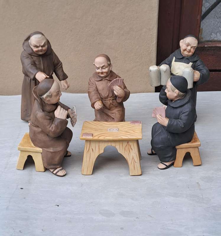 Carl Scheider German bisque monks playing cards every expresive