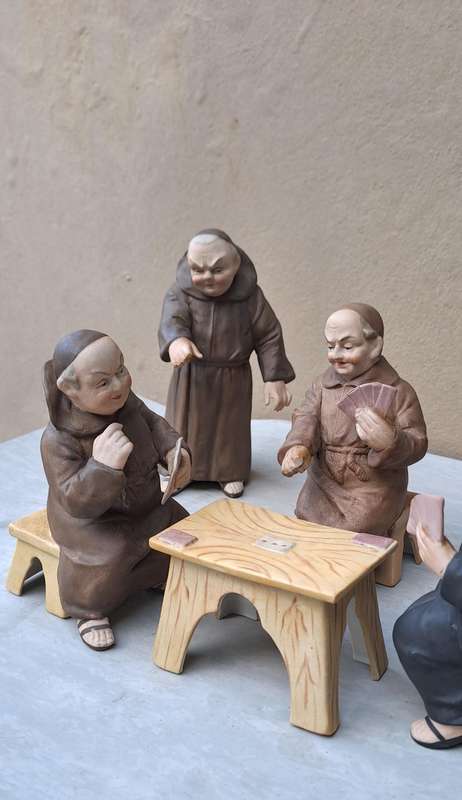 Carl Scheider German bisque monks playing cards every expresive