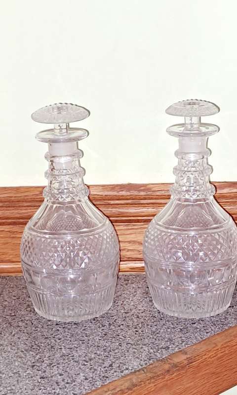 pair of glass decanters