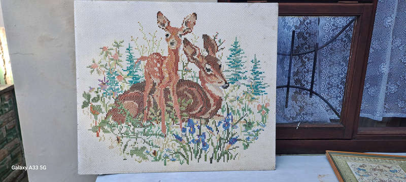 Beautiful cross stitch picture of deer family