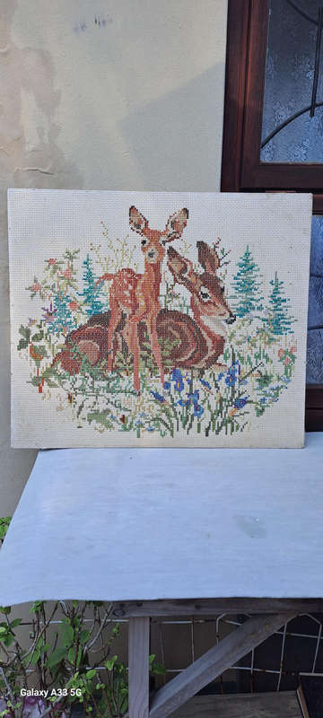 Beautiful cross stitch picture of deer family
