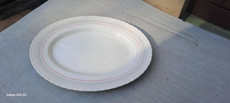 lovely oval platter, white grey and pink Myott & Son England