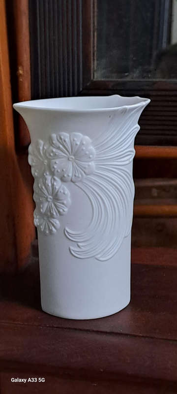 Vintage Kaiser Germany  White Bisque Porcelain Vase. Signed M Frey. Number 740/7
