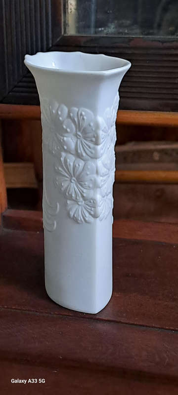 Vintage Kaiser Germany  White Bisque Porcelain Vase. Signed M Frey. Number 740/7