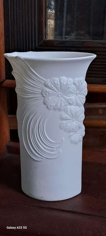 Vintage Kaiser Germany  White Bisque Porcelain Vase. Signed M Frey. Number 740/7
