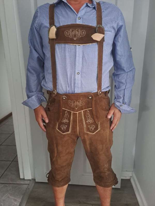 Traditional Spirit of Bavaria German genuine leather Lederhosen with shirt size 34/36