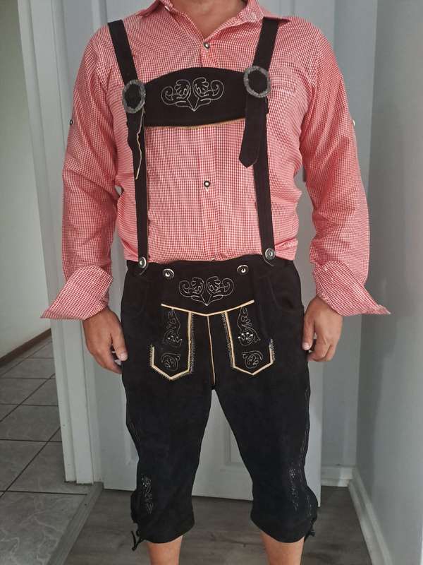 Traditional Spirit of Bavaria German genuine leather Lederhosen with shirt size 34/36
