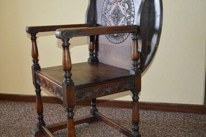 19th century antique Monk`s bench/ table of carved oak 1890`s