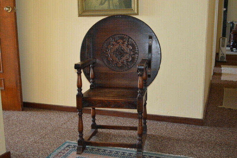 19th century antique Monk`s bench/ table of carved oak 1890`s