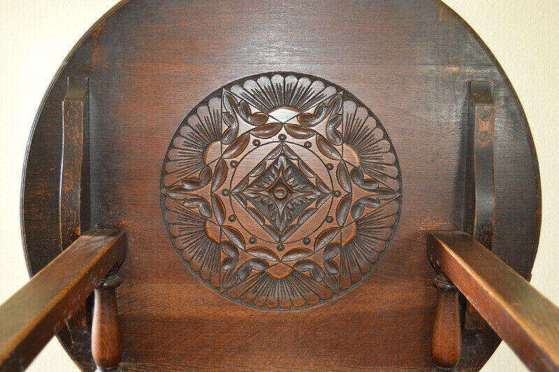 19th century antique Monk`s bench/ table of carved oak 1890`s
