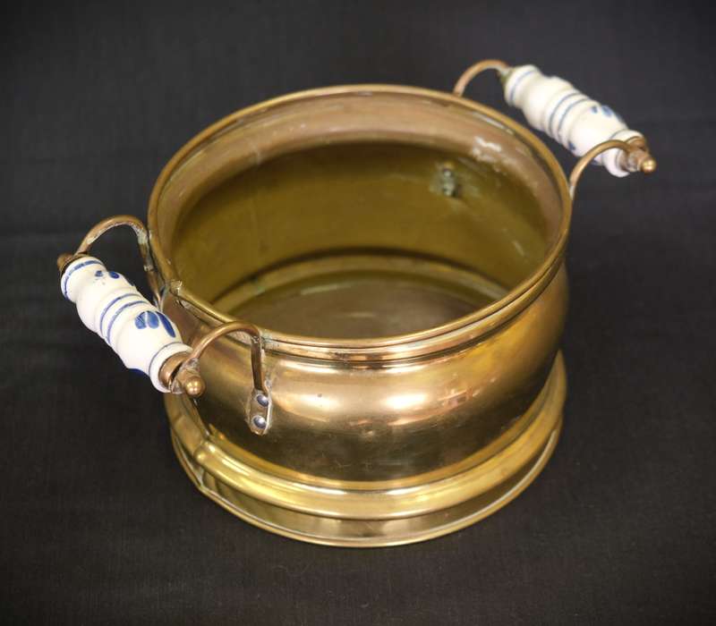 Vintage Brass Planter with Ceramic Handles