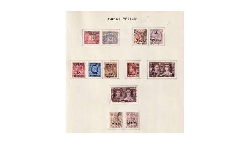 Great Britain & Commonwealth 15 Page selection of stamps with a few high Cat. value stamps.