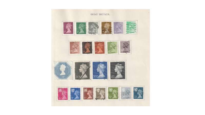 Great Britain & Commonwealth 15 Page selection of stamps with a few high Cat. value stamps.