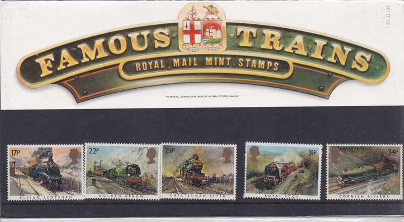 Great Britain 1985 famous trains full set presentation pack MNH