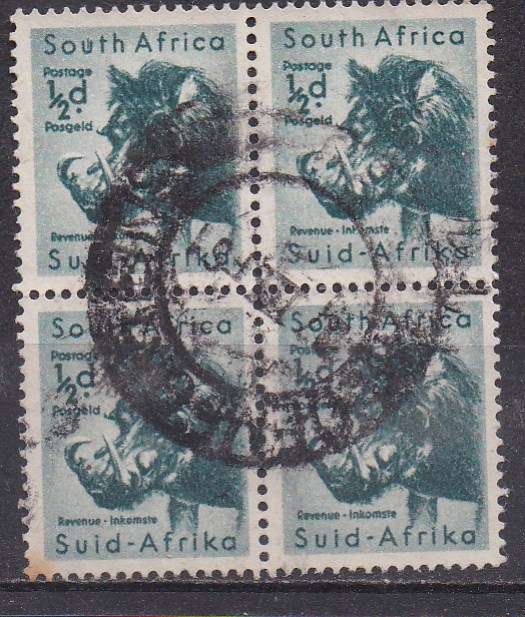 Union of SA 1959-61 definitive issue 1/2d block of 4, FU