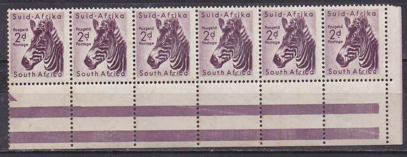 Union of SA 1954 definitive issue 2d strip of 6 MM