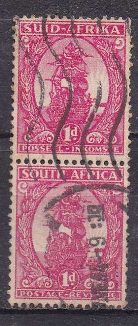 Union of SA 1943 definitive coils 1d. vertical pair.  FU