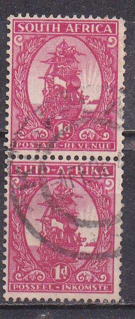Union of SA 1943 definitive coils 1d. vertical pair.  FU