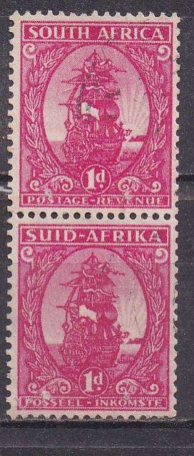 Union of SA 1943 definitive coils 1d. vertical pair.  FU